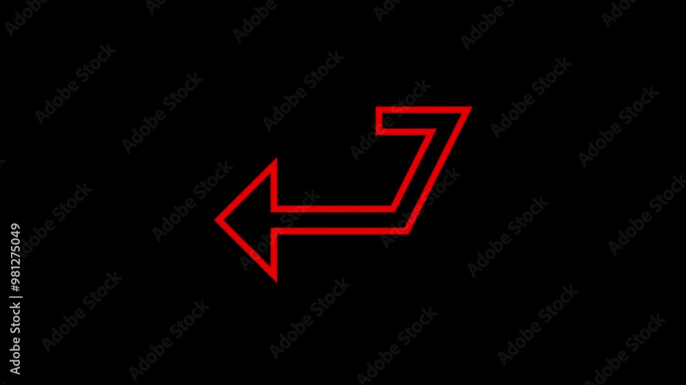 The road curves to the left arrow animation on black background. The road curves to the left arrow animation on black background.