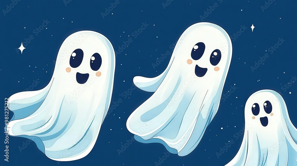 Halloween Three white ghosts are flying in the sky with their mouths open Halloween Three white ghosts are flying in the sky with their mouths open