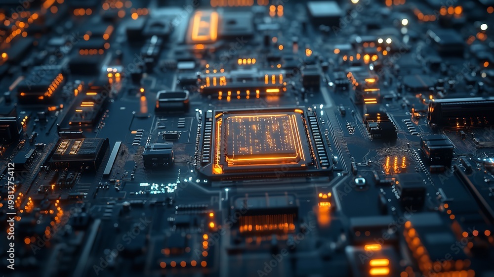Close-Up of a Circuit Board with Glowing Components Close-Up of a Circuit Board with Glowing Components