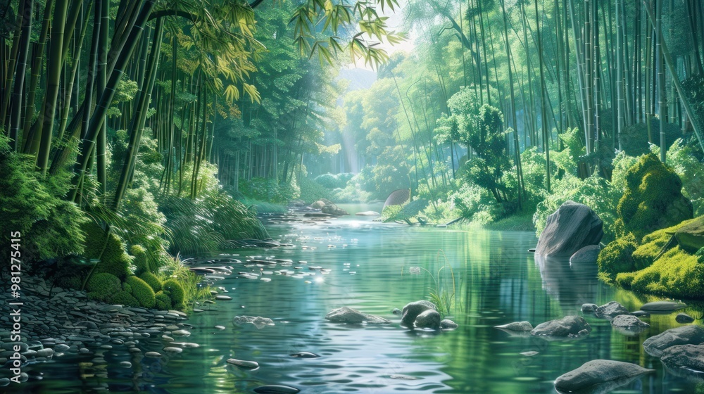 Obraz premium Serene Bamboo Forest Stream