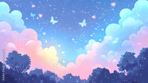 Magical Sky with Butterflies and Clouds