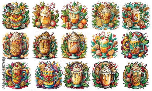 Christmas Eggnog T-shirt Design, Artistic hand-drawn illustration on a clean white background, Icon Concept isolated. Premium vector artwork, perfect for high-quality t-shirt prints.