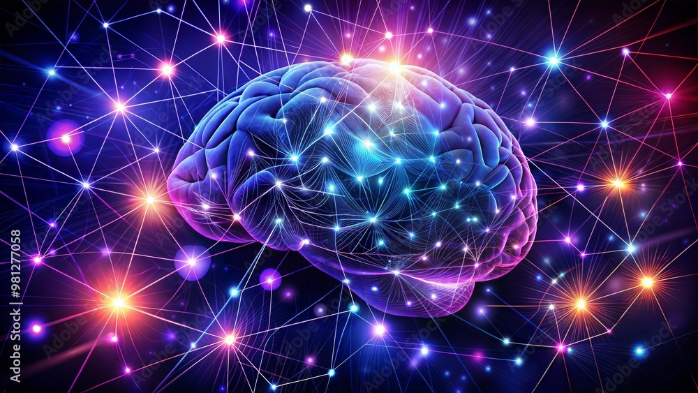 Glowing brain network with neural connections in a futuristic space Glowing brain network with neural connections in a futuristic space