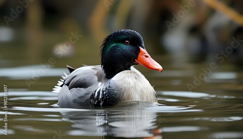 Vibrant close-up of a South African Shelduck gliding gracefully on shimmering water