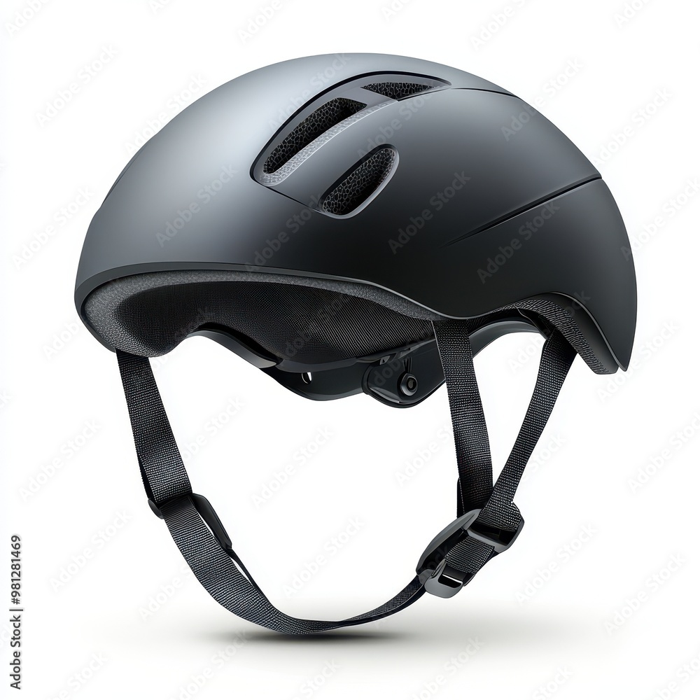 Naklejka premium A sleek black helmet designed for safety, ideal for biking or skateboarding. Lightweight and durable for all outdoor activities, white background