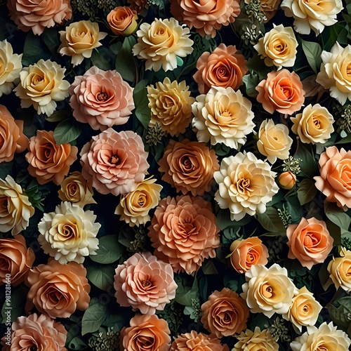 Artificial Flowers Wall for Background in vintage style. Generative AI 