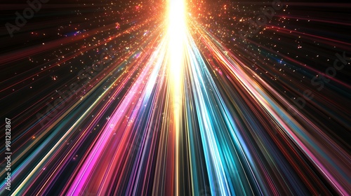 Radiating Neon Light Burst  futuristic flashes  Motion lights   Colorful Streaks on Dark Background