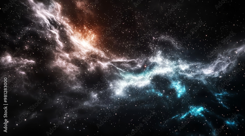 Fototapeta premium Dark Cosmic Clouds with Glowing Stars in Space