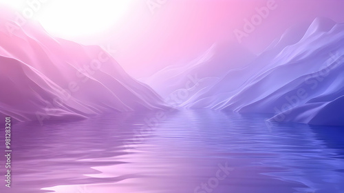 Purple Mountain Range Reflecting in Still Water, Serene Landscape