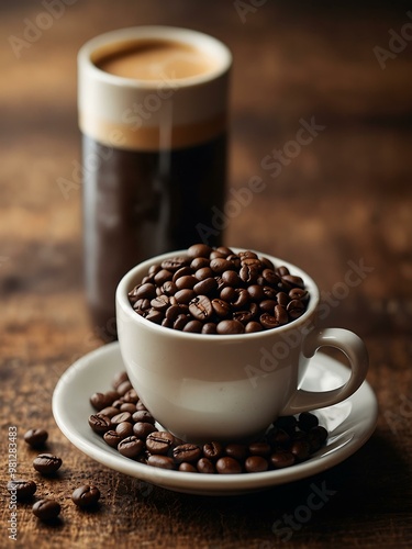 Coffee cup and beans.