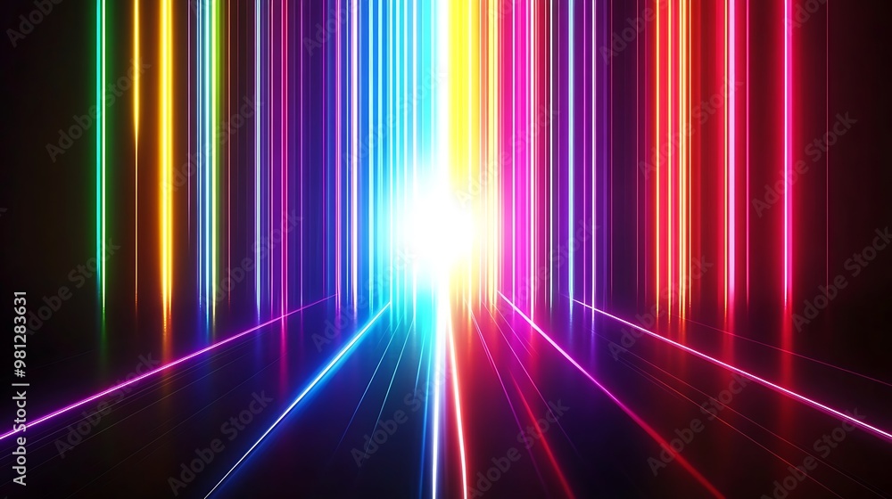 Radiating Neon Light Burst, futuristic flashes, Motion lights, Colorful Streaks on Dark Background Radiating Neon Light Burst, futuristic flashes, Motion lights, Colorful Streaks on Dark Background