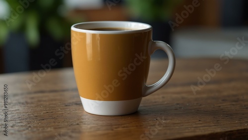 Coffee cup on a table.