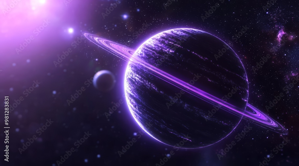 Purple and Black Planet with Rings in Deep Space Purple and Black Planet with Rings in Deep Space