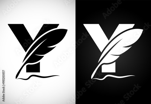 English alphabet Y with feather logo design template. Logo for a writer or publishers.