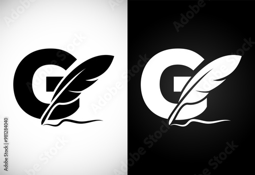 English alphabet G with feather logo design template. Logo for a writer or publishers.