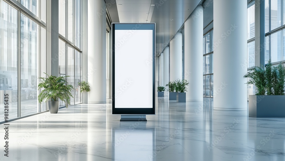 Vertical Digital Billboard in Modern Office Building, AI generated illustration Vertical Digital Billboard in Modern Office Building, AI generated illustration