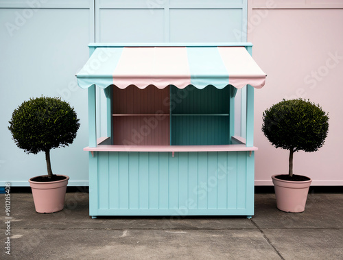 Colorful pastel market stall placed on a cement.