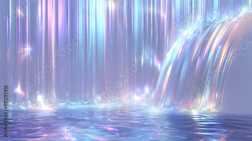 Iridescent Waterfall with Sparkling Light