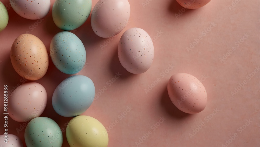 Colorful Easter eggs on a pastel pink background, creating a festive spring mood. Colorful Easter eggs on a pastel pink background, creating a festive spring mood.
