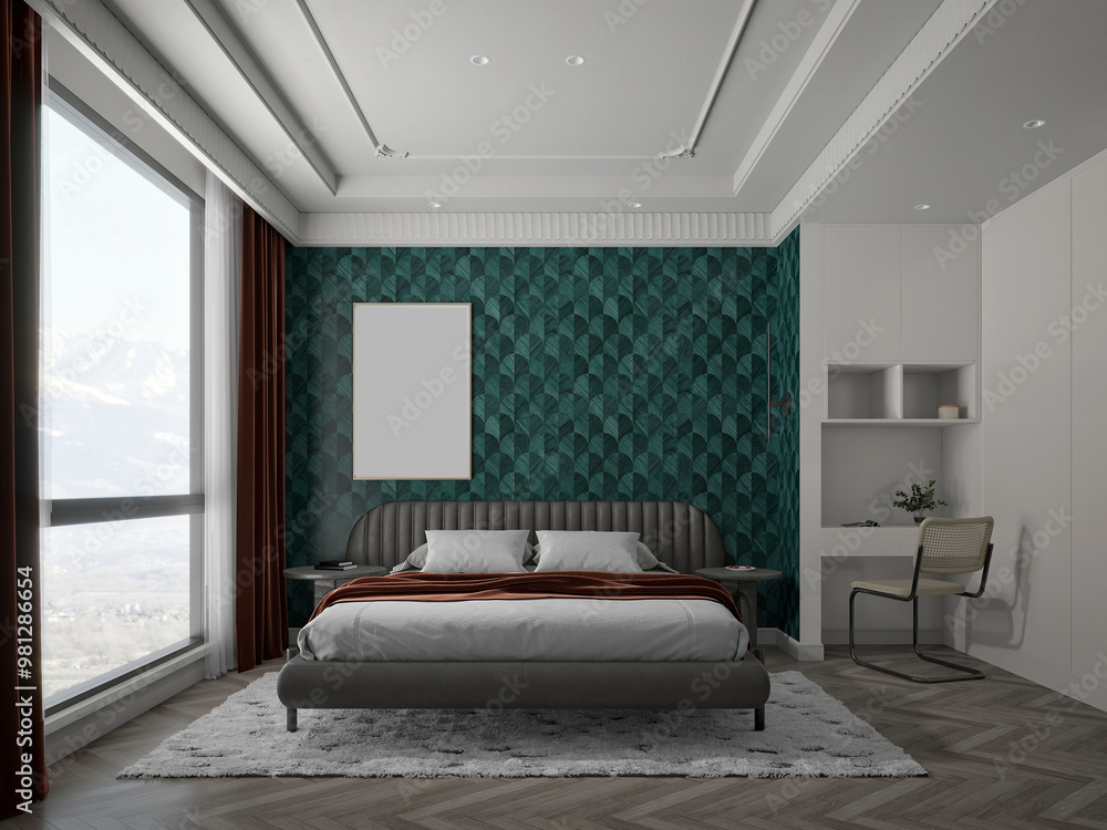 Fototapeta premium 3d render modern bedroom, hotel room