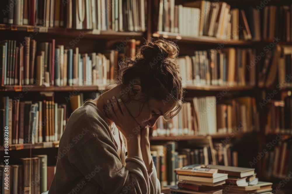 Woman Studying in a Library Woman Studying in a Library