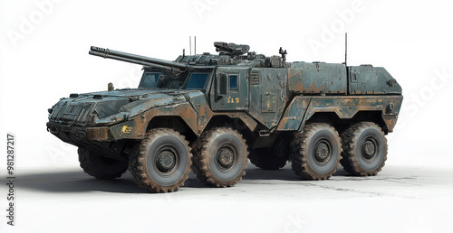 Military Armored Vehicle with Twin Cannons x Side View