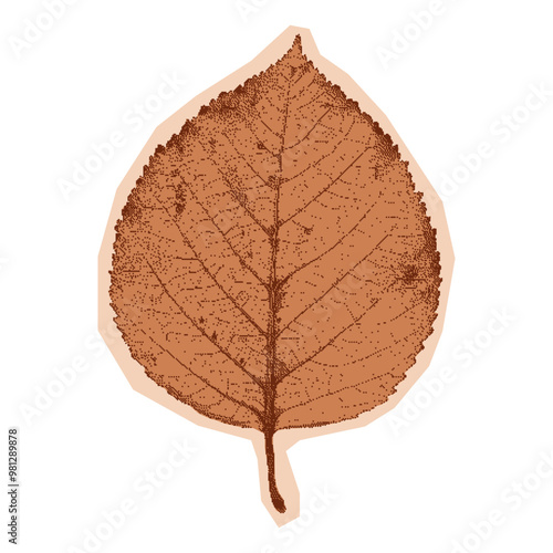 Fall halftone leaf. Monochrome element for collage cutout scrapbook design, t-shirt prints, invitations, menus. Vintage illustration with dotted photocopy texture.