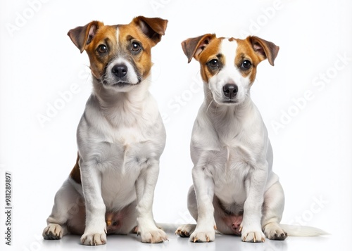 Adorable Jack Russell terrier dog sitting and standing poses isolated on a pure white background in high-resolution transparent PNG format.