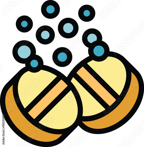 Two soluble pills dissolving in water with bubbles, perfect for representing medication or pharmaceutical products