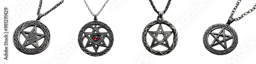 Witch‚Äôs Pentagram Necklace - Amulet of protection and magic Isolated on Clear White Background Highly Detailed