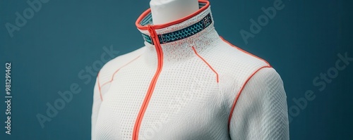 Smart fabric embedded with bioengineered sensors detecting environmental changes, futuristic clothing and biotechnology