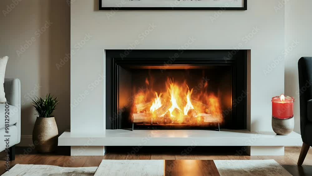 modern living room with a cozy fireplace and minimalist decor, creating a warm and inviting atmosphere. seamless looping time-lapse 4K video background modern living room with a cozy fireplace and minimalist decor, creating a warm and inviting atmosphere. seamless looping time-lapse 4K video background