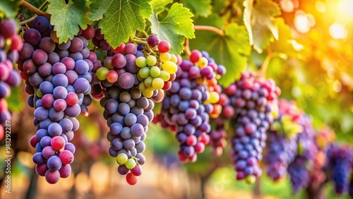 Vibrant image of grapevine with fully ripened bunches of grapes, grapevine, ripe, grapes, vineyard, harvest, winemaking