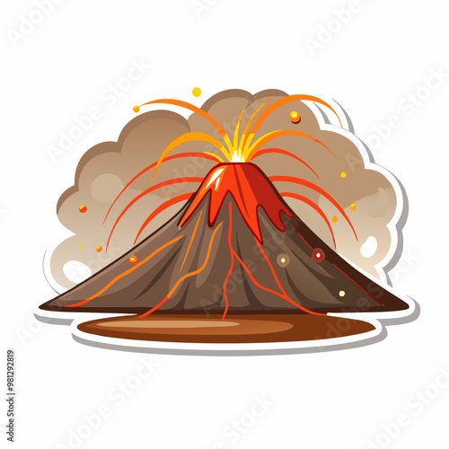 Sticker design with Volcano eruption with lava on a isolated white background (17)