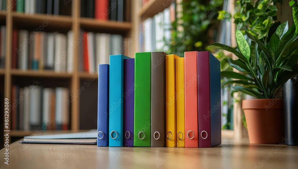 Fototapeta premium High-Resolution Close-Up of Colorful Stationery and Notebooks in Business Office Interior AI generated illustration