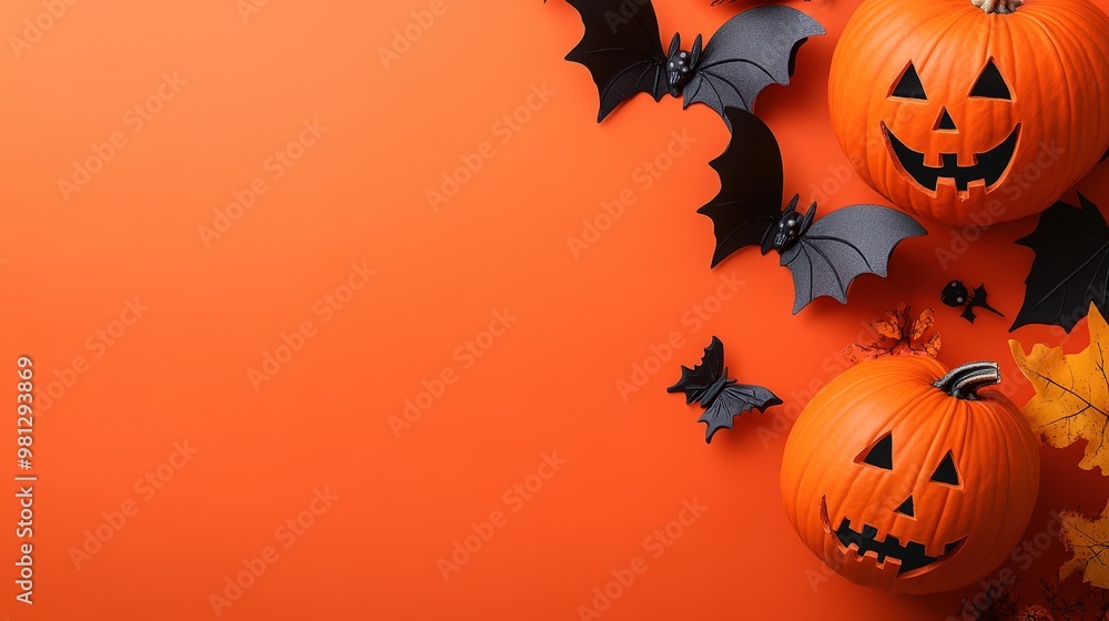 Halloween A Halloween scene with two pumpkins and a bunch of bats Halloween A Halloween scene with two pumpkins and a bunch of bats