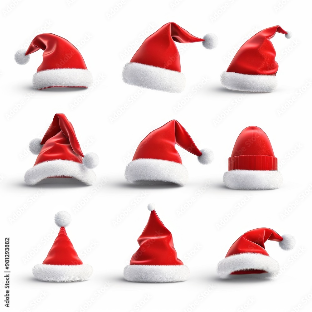 Santa hat icon, christmas hat, santa claus cap , red holiday costume symbol, xmas hat sign on white Santa hat icon, christmas hat, santa claus cap , red holiday costume symbol, xmas hat sign on white
