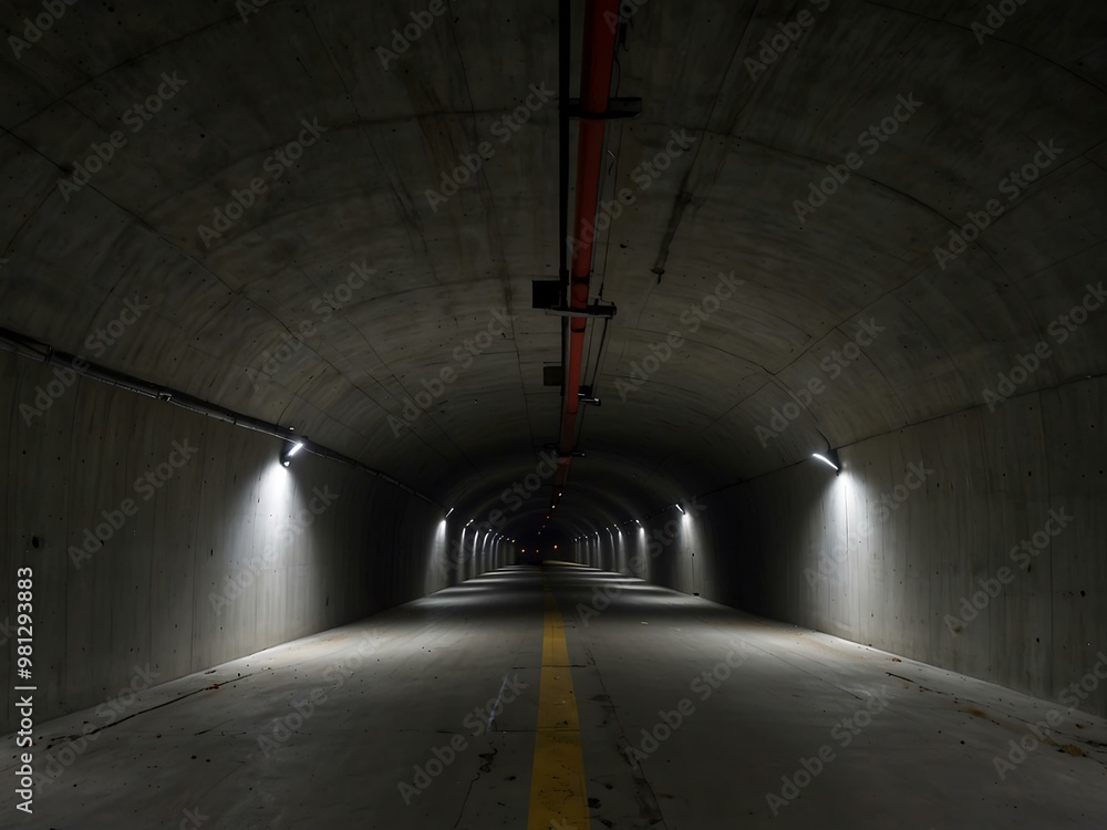 Completed tunnel with smooth concrete walls stretching into darkness. Completed tunnel with smooth concrete walls stretching into darkness.