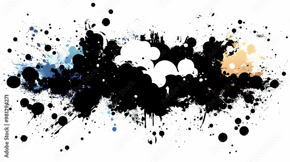 Black and White Ink Splatter Background with Color Accents Black and White Ink Splatter Background with Color Accents