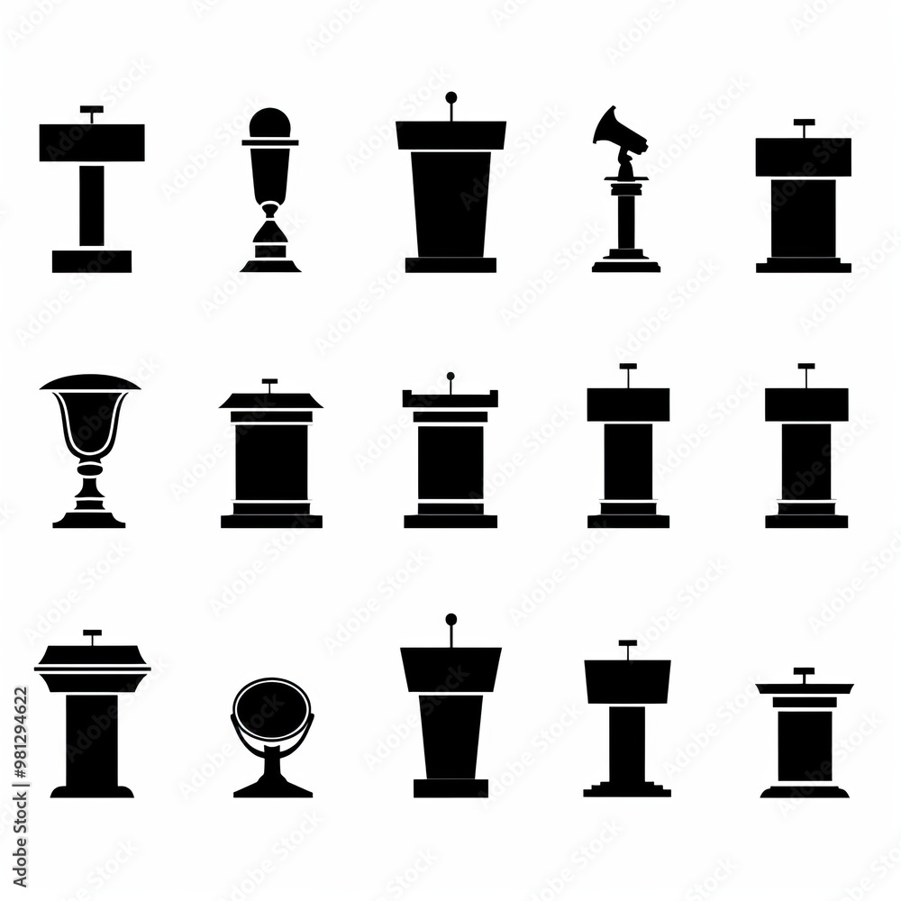 Speech stand icon, podium and microphone in conference room, speaker tribune, lecture stand Speech stand icon, podium and microphone in conference room, speaker tribune, lecture stand
