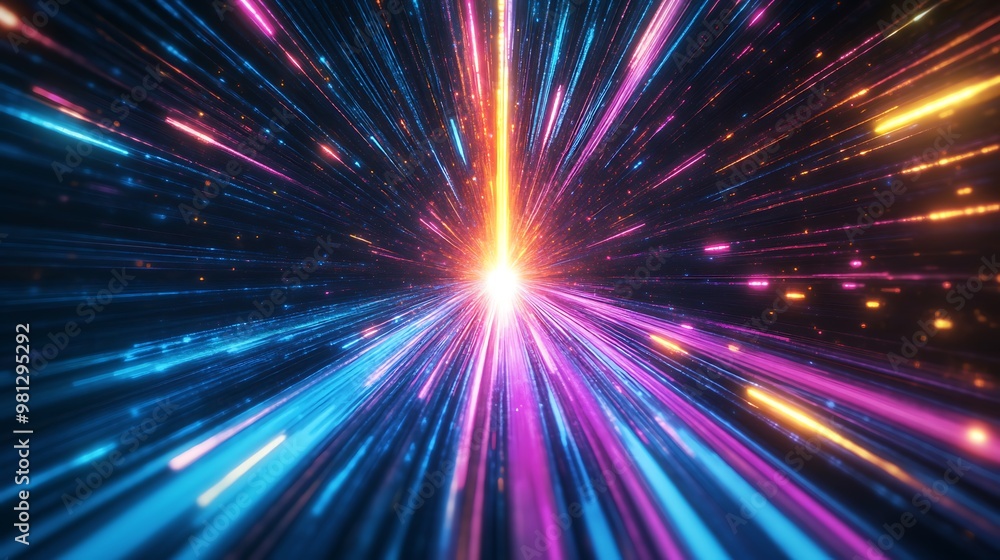 Obraz premium Radiating Neon Light Burst, futuristic flashes, Motion lights, Colorful Streaks on Dark Background