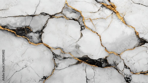 White Marble Texture with Golden Cracks and Black Veins for Luxury Decor. AI generated illustration
