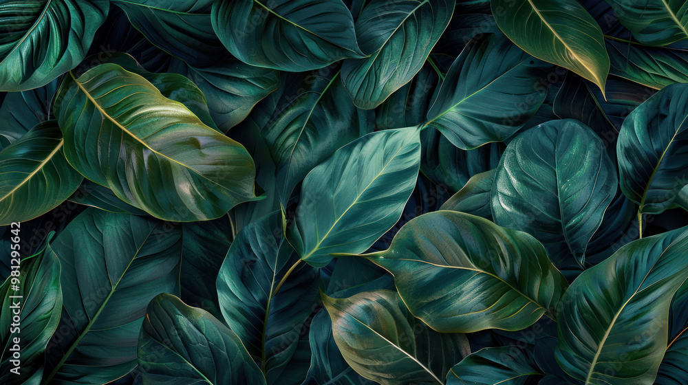 Lush green leaves create vibrant and serene backdrop, showcasing various shades and textures that evoke sense of tranquility and natures beauty Lush green leaves create vibrant and serene backdrop, showcasing various shades and textures that evoke sense of tranquility and natures beauty