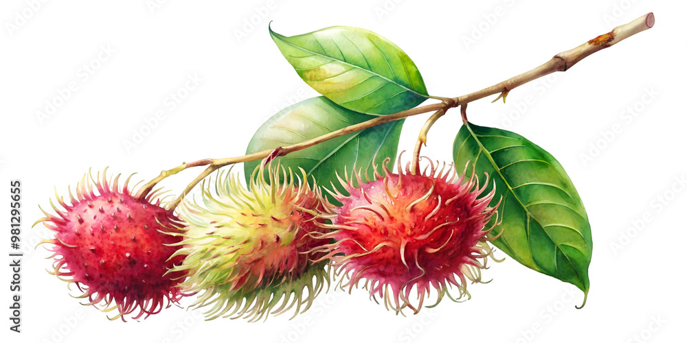 Naklejka premium Branch with Rambutan Isolated on Transparent Background, Ideal for Botanical Illustrations and Culinary Design Projects