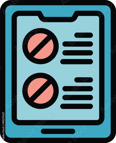 This vector illustration depicts a mobile phone app designed for managing prescriptions and tracking medication intake