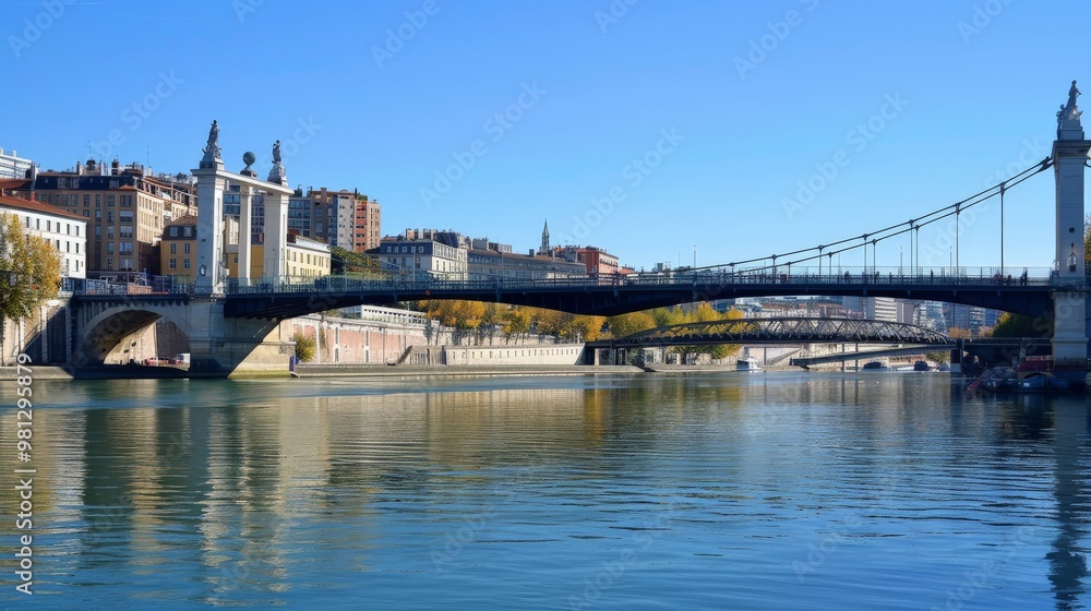Fototapeta premium Schuman Bridge in Lyon, France, situated on the Saïne.