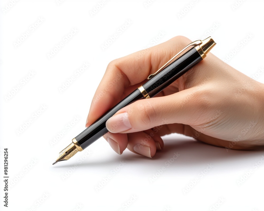 Hand Holding Fountain Pen Isolated on White Background. Hand Holding Fountain Pen Isolated on White Background.