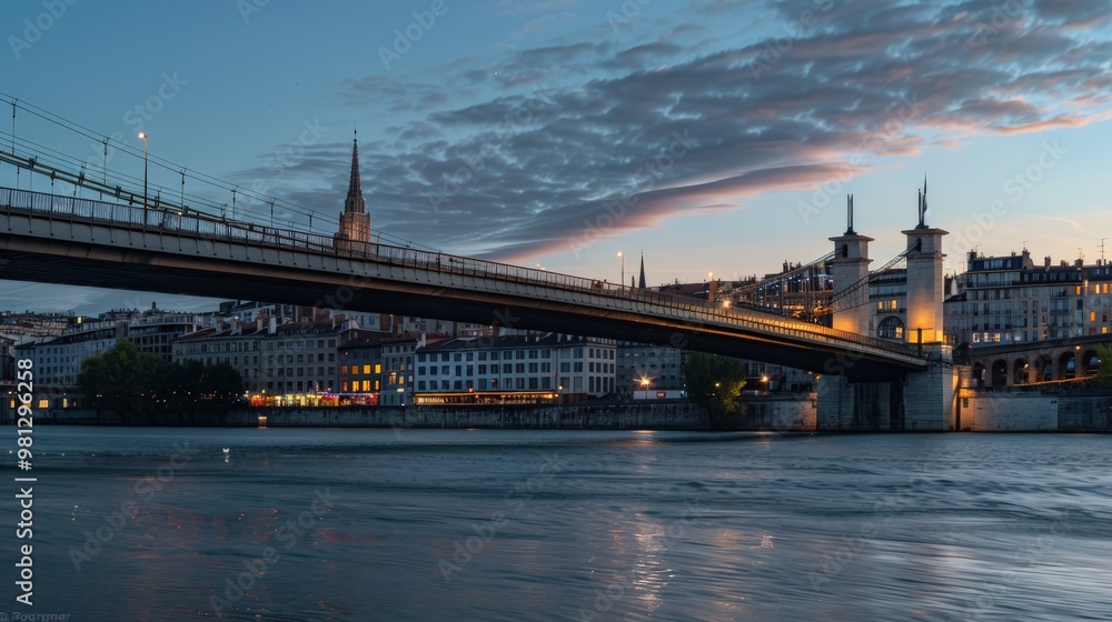 Obraz premium Schuman Bridge in Lyon, France, situated on the Saïne.