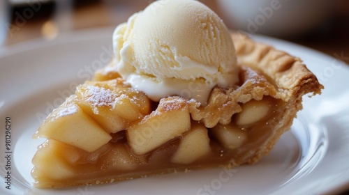 Delectable Apple Pie Slice with Vanilla Ice Cream photo