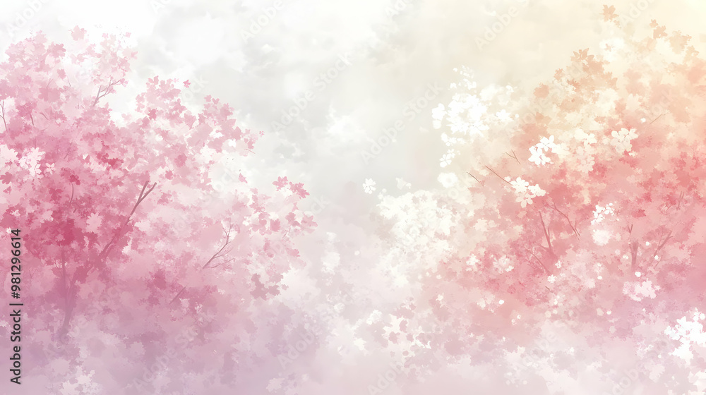Blush and White Watercolor Trees, Pastel Nature Background Blush and White Watercolor Trees, Pastel Nature Background